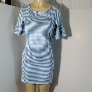 Sailor Sailor by Just Madras Woman's Blue white stripe Ruffle Sleeve Dress sz XS
